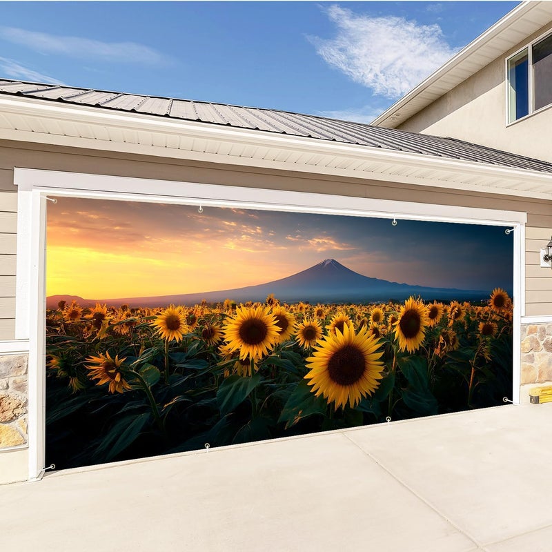 THISFIND Sunflower Field & Mountain Sunset Garage Door Banner – Scenic Outdoor Decoration for Home Exterior - Image 3